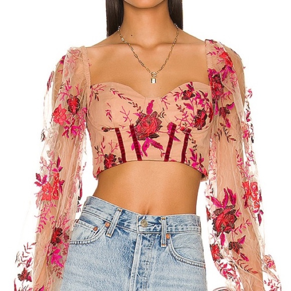 Cassia Floral Embroidered Crop Top